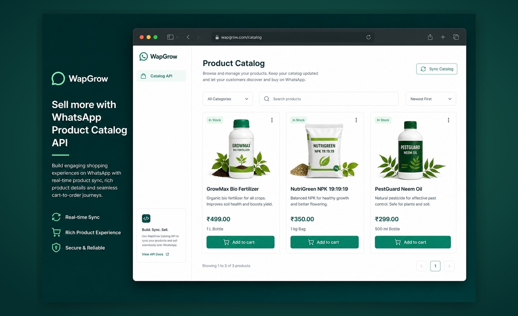 WapGrow WhatsApp API product catalog